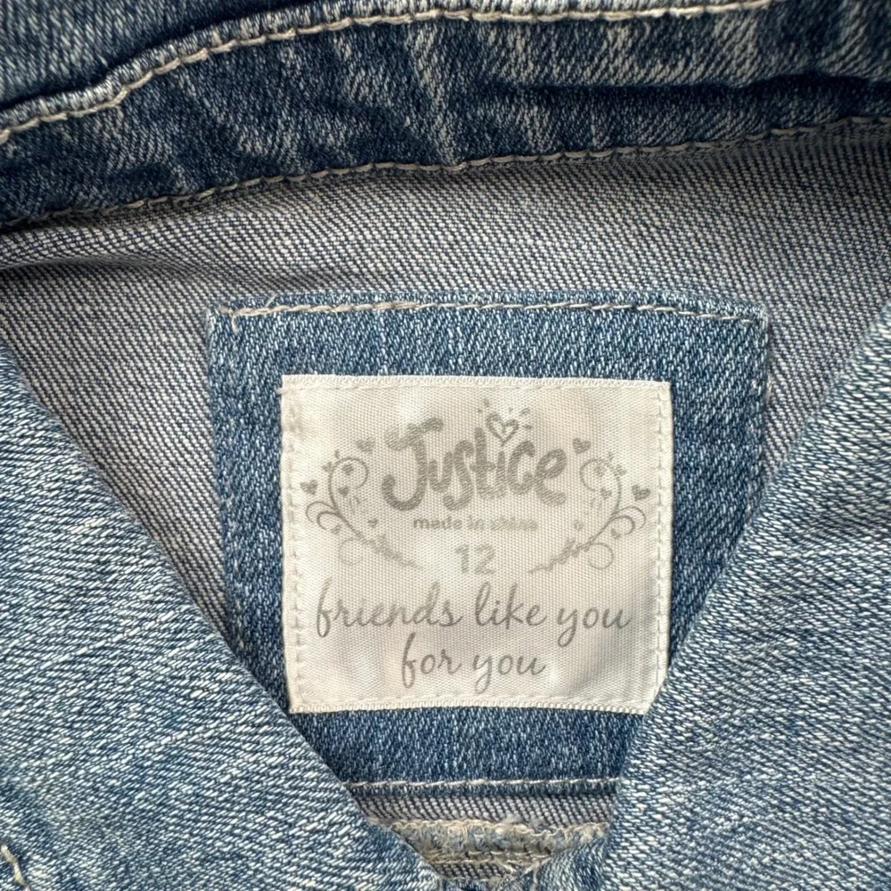Justice Girls Medium Wash Distressed Cropped Denim Vest Size 12‎ Trucker Jacket